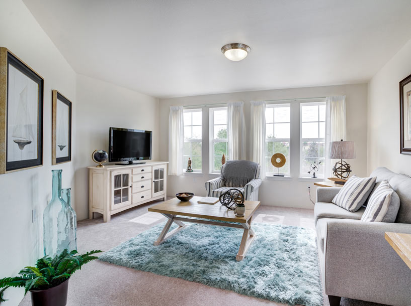 A living room in a Mulligan Park apartment