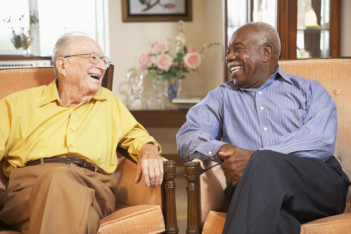 Residents laughing together at Mulligan Park